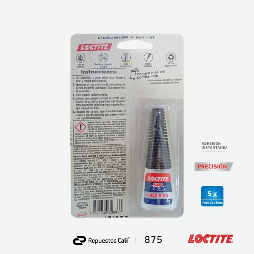 SUPER BONDER PEGANTE INSTANTANEO MULTIUSOS 5gr